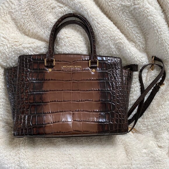Michael Kors Medium Crocodile-Embossed Patent Leather Shoulder Bag - Picture 1 of 13
